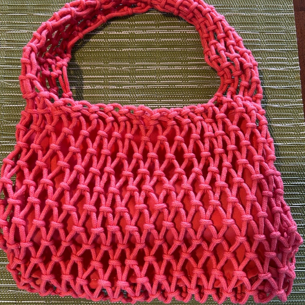 Pink Mesh Shoulder Bag with Structured Design